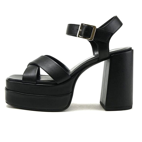 Soda Black Strappy Platform Heels - Picture 2 of 3